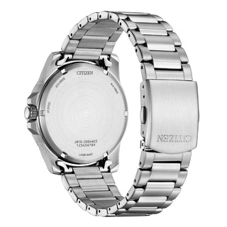 Angle shot of Citizen AW1816-89X Yellow Dial Silver Stainless Steel Unisex Watch on white background