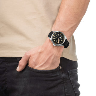Angle shot of Citizen AW5000-24E Black Textile Unisex Watch on white background