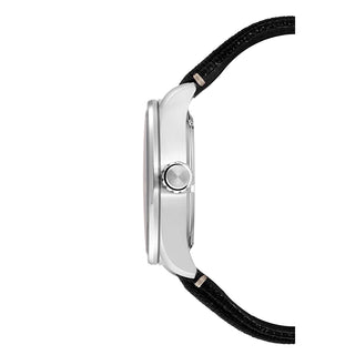 Angle shot of Citizen AW5000-24E Black Textile Unisex Watch on white background