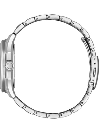 Angle shot of Citizen AW1750-85E Black Dial Silver Stainless Steel Unisex Watch on white background