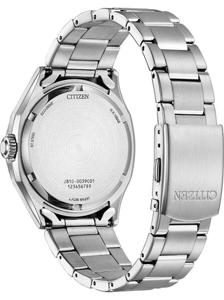 Angle shot of Citizen AW1750-85E Black Dial Silver Stainless Steel Unisex Watch on white background