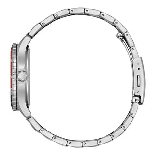 Angle shot of Citizen AW1820-81E Black Dial Silver Stainless Steel Unisex Watch on white background