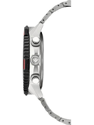 Angle shot of Citizen Chronograph CB5001-57E Black Dial Silver Stainless Steel Unisex Watch on white background