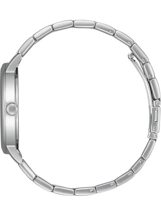 Angle shot of Citizen BI5070-57A White Dial Silver Stainless Steel Unisex Watch on white background