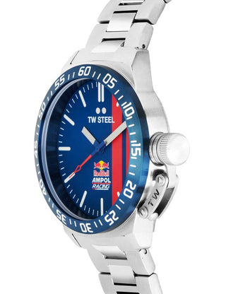 Angle shot of TW Steel CS111 Blue Dial Silver Stainless Steel Unisex Watch on white background