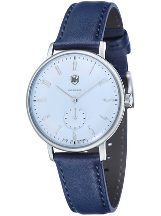 Front view of Dufa DF-9001-10 Blue Leather Unisex Watch on white background