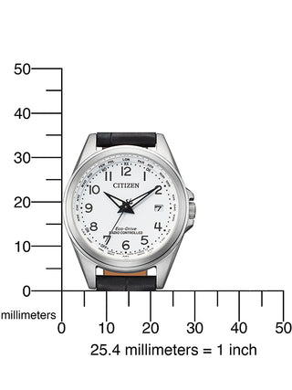 Angle shot of Citizen EC1180-14A White Dial Black Leather Womens Watch on white background