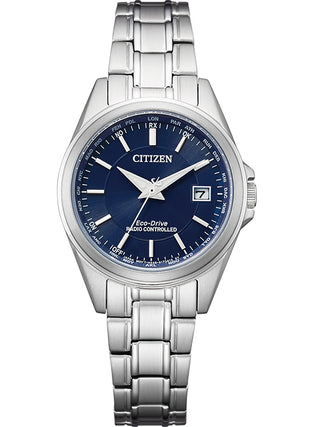 Front view of Citizen EC1180-81L Blue Dial Silver Stainless Steel Womens Watch on white background