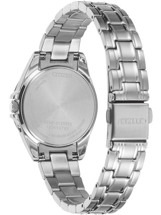 Angle shot of Citizen EC1180-81L Blue Dial Silver Stainless Steel Womens Watch on white background