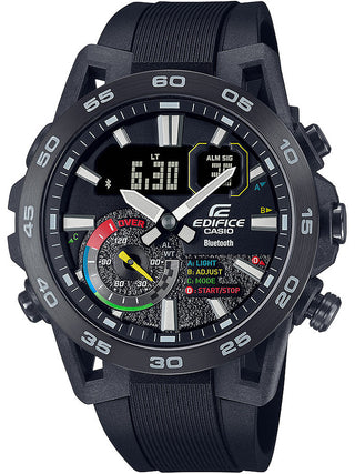 Front view of Casio Edifice ECB-40MP-1AEF Black Resin Mens Watch on white background