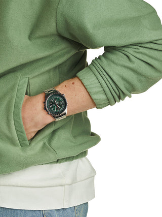 Angle shot of Casio Edifice Chronograph EF-527D-3AVUEF Green Dial Grey Stainless Steel Mens Watch on white background