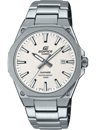 Front view of Casio Edifice EFR-S108D-7AVUEF Grey Stainless Steel Mens Watch on white background