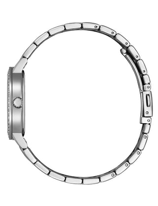 Angle shot of Citizen EL3100-55X Green Dial Silver Stainless Steel Womens Watch on white background