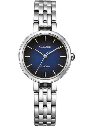 Front view of Citizen EM0990-81L Blue Dial Silver Stainless Steel Womens Watch on white background