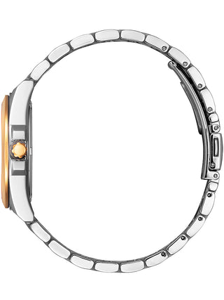 Angle shot of Citizen EO1213-85E Black Dial Rose Gold Stainless Steel Womens Watch on white background