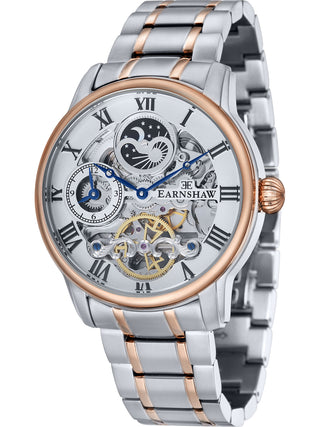 Front view of Thomas Earnshaw ES-8006-33 White Dial Rose Gold Stainless Steel Unisex Watch on white background