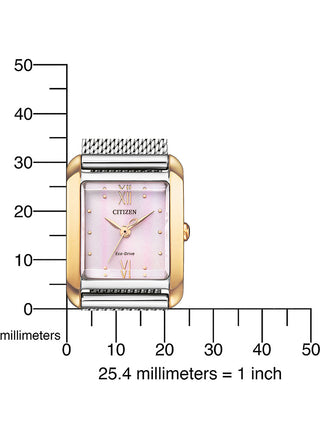 Angle shot of Citizen EW5596-66X Pink Dial Silver Stainless Steel Womens Watch on white background