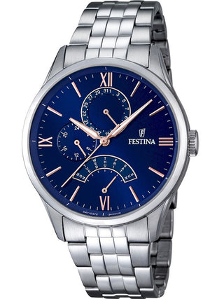 Front view of Festina F16822/3 Blue Dial Silver Stainless Steel Unisex Watch on white background