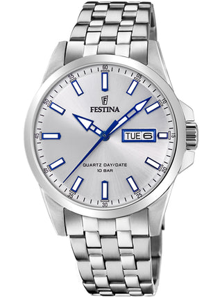 Front view of Festina F20357/1 Silver Stainless Steel Unisex Watch on white background