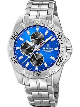 Front view of Festina F20445/4 Blue Dial Silver Stainless Steel Unisex Watch on white background