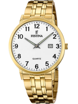 Front view of Festina F20513/1 White Dial Gold Stainless Steel Unisex Watch on white background