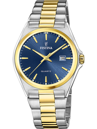 Front view of Festina F20554/4 Blue Dial Gold Stainless Steel Unisex Watch on white background