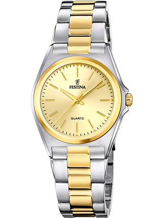 Front view of Festina F20556/3 Gold Stainless Steel Womens Watch on white background