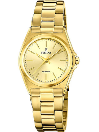 Front view of Festina F20557/3 Gold Stainless Steel Womens Watch on white background