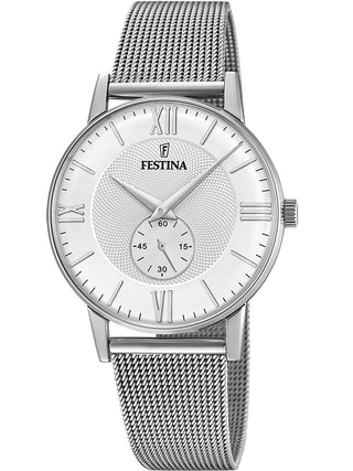 Front view of Festina F20568/2 Silver Stainless Steel Unisex Watch on white background