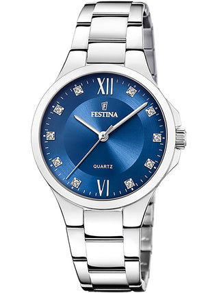 Front view of Festina F20582/3 Blue Dial Silver Stainless Steel Womens Watch on white background