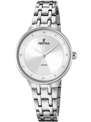 Front view of Festina F20600/1 Silver Stainless Steel Womens Watch on white background