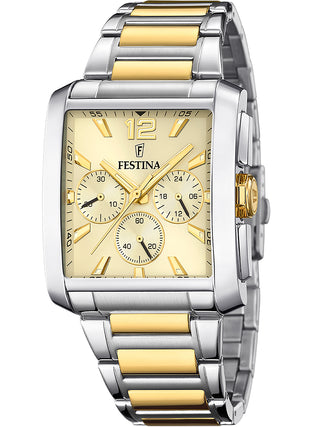 Front view of Festina Chronograph F20637/2 Gold Stainless Steel Unisex Watch on white background