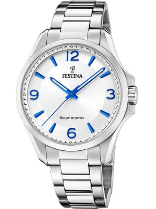 Front view of Festina F20656/1 White Dial Silver Stainless Steel Unisex Watch on white background