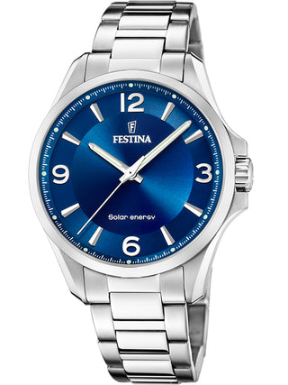 Front view of Festina F20656/2 Blue Dial Silver Stainless Steel Unisex Watch on white background