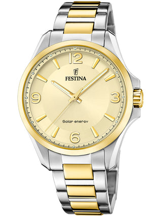 Front view of Festina F20657/2 Gold Stainless Steel Unisex Watch on white background