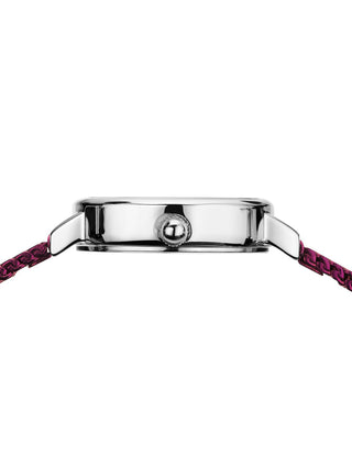 Angle shot of Bering 11022-909 Purple Stainless Steel Womens Watch on white background