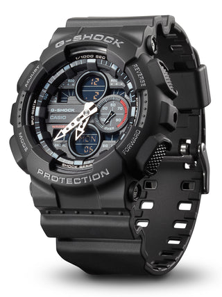 Angle shot of Casio G-Shock Chronograph GA-140-1A1ER Black Resin Mens Watch on white background