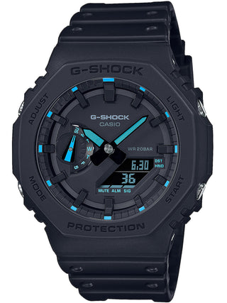 Front view of Casio G-Shock GA-2100-1A2ER Black Resin Mens Watch on white background