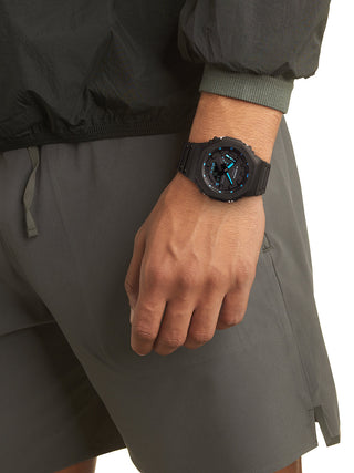 Angle shot of Casio G-Shock GA-2100-1A2ER Black Resin Mens Watch on white background