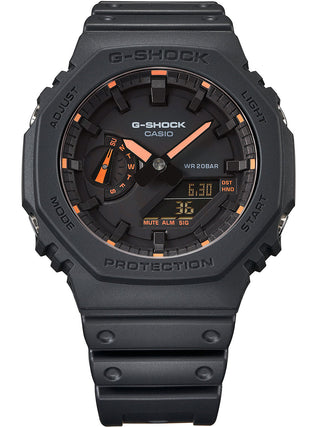 Angle shot of Casio G-Shock GA-2100-1A4ER Black Resin Mens Watch on white background