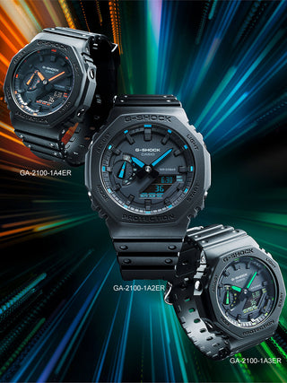Angle shot of Casio G-Shock GA-2100-1A2ER Black Resin Mens Watch on white background