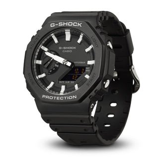 Angle shot of Casio G-Shock Chronograph GA-2100-1AER Black Resin Mens Watch on white background