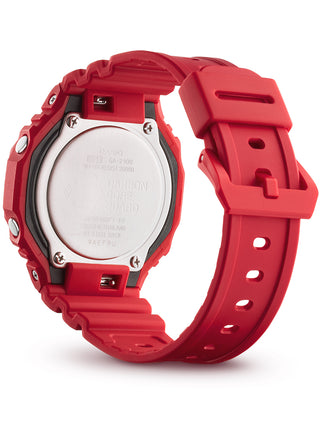 Angle shot of Casio Oak Red Chronograph GA-2100-4AER Red Dial Resin Unisex Watch on white background