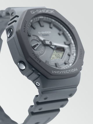 Angle shot of Casio G-Shock GA-2110ET-8AER Grey Resin Mens Watch on white background