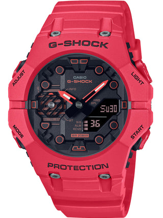 Front view of Casio G-Shock GA-B001-4AER Red Dial Resin Mens Watch on white background