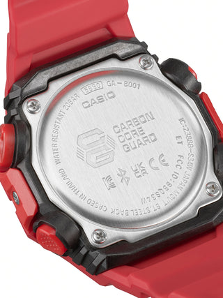 Angle shot of Casio G-Shock GA-B001-4AER Red Dial Resin Mens Watch on white background