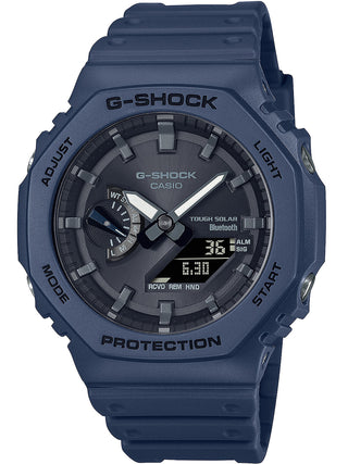 Front view of Casio G-Shock GA-B2100-2AER Black Dial Blue Resin Mens Watch on white background