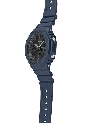 Angle shot of Casio G-Shock GA-B2100-2AER Black Dial Blue Resin Mens Watch on white background