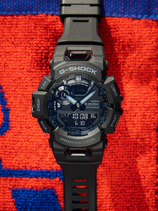 Angle shot of Casio G-Shock GBA-900-1AER Black Resin Mens Watch on white background