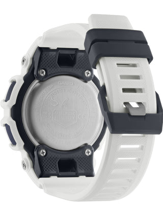 Angle shot of Casio G-Shock GBA-900-7AER Black Dial White Resin Mens Watch on white background